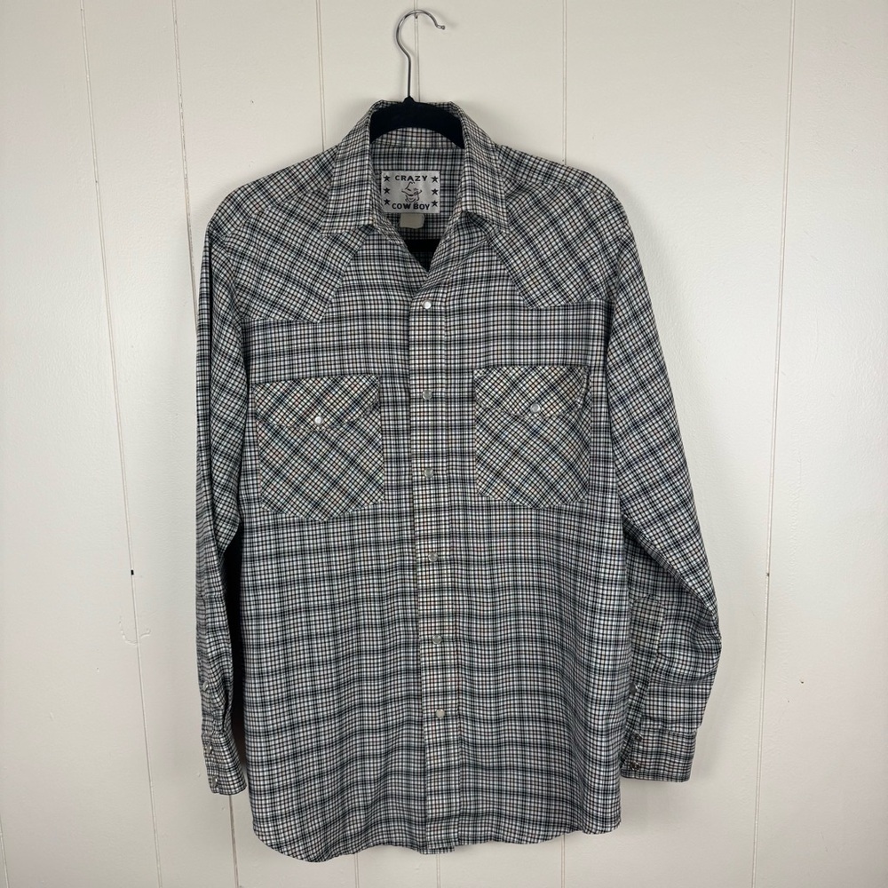 Vintage Crazy Cowboy Western Plaid Shirt with Pearl Snaps